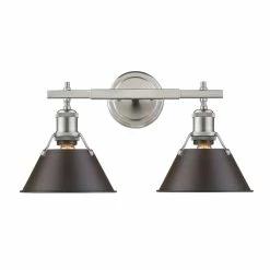 Budget 🔥 Golden Lighting Orwell PW Rubbed Bronze Shade And Pewter Steel 2-light Bath Vanity Light ❤️