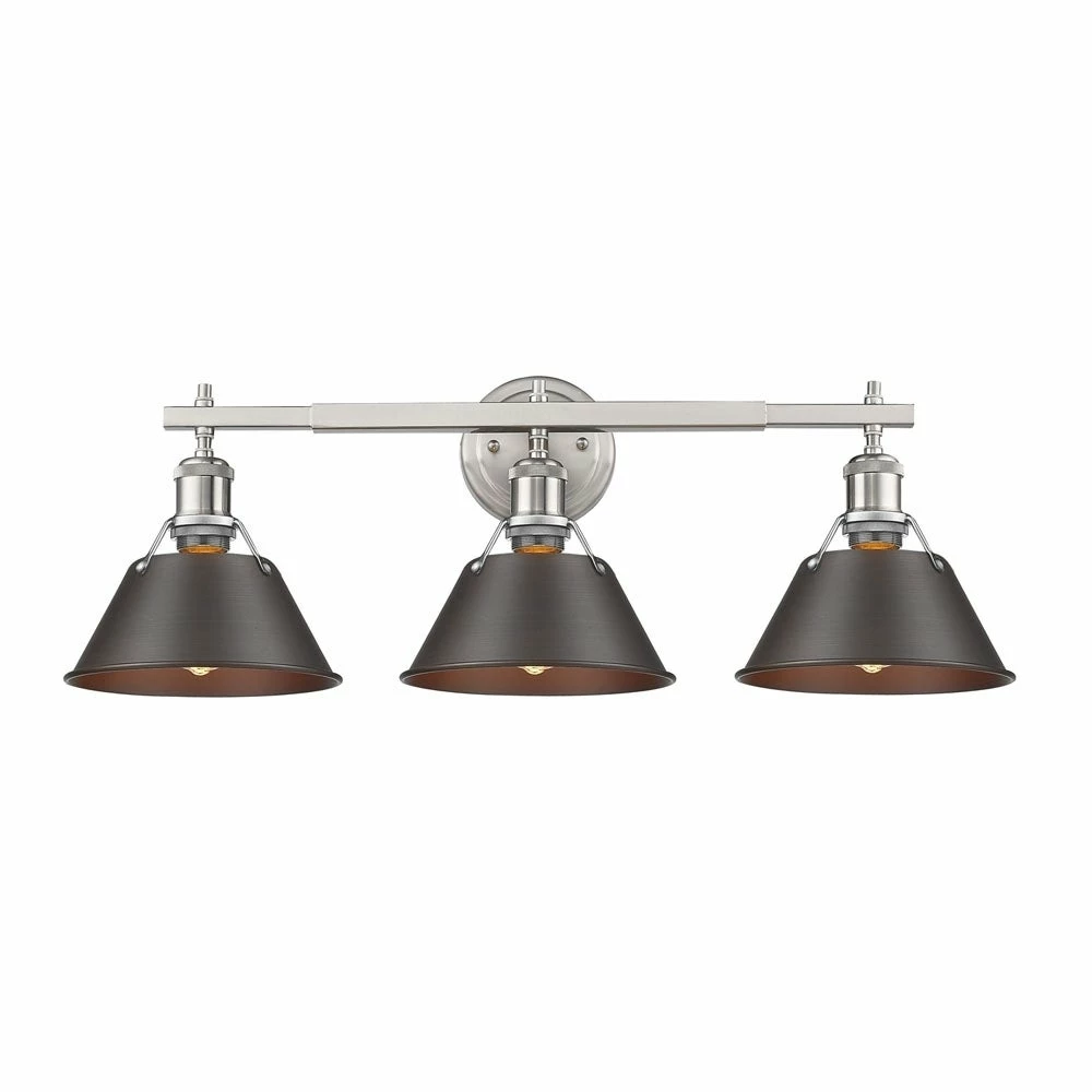 Budget π Golden Lighting Orwell PW Rubbed Bronze Shade And Pewter Steel 3-light Bath Vanity Light π 5 Budget π Golden Lighting Orwell PW Rubbed Bronze Shade And Pewter Steel 3-light Bath Vanity Light π - Image 3