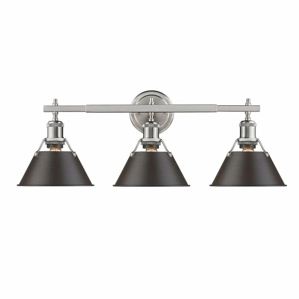 Budget π Golden Lighting Orwell PW Rubbed Bronze Shade And Pewter Steel 3-light Bath Vanity Light π 3 Budget π Golden Lighting Orwell PW Rubbed Bronze Shade And Pewter Steel 3-light Bath Vanity Light π