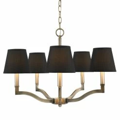 Hot Sale 𧨠Golden Lighting Waverly Aged Brass Tuxedo Shade 5-light Chandelier β