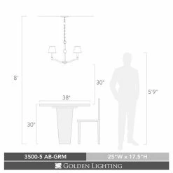Alternative view of Hot Sale 🧨 Golden Lighting Waverly Aged Brass Tuxedo Shade 5-light Chandelier ⭐