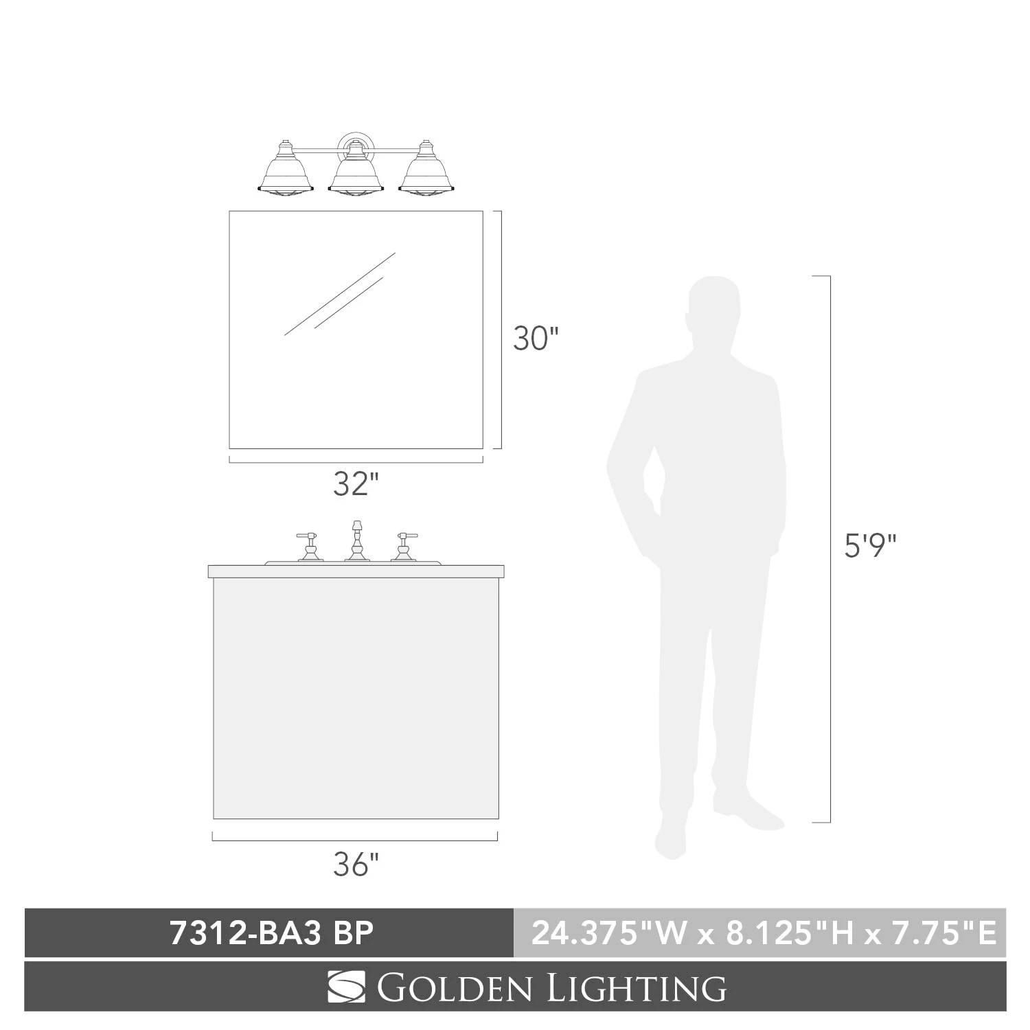 Hot Sale β Golden Lighting's Bartlett BP 3 Light Bath Vanity π 4 Hot Sale β Golden Lighting's Bartlett BP 3 Light Bath Vanity π - Image 2