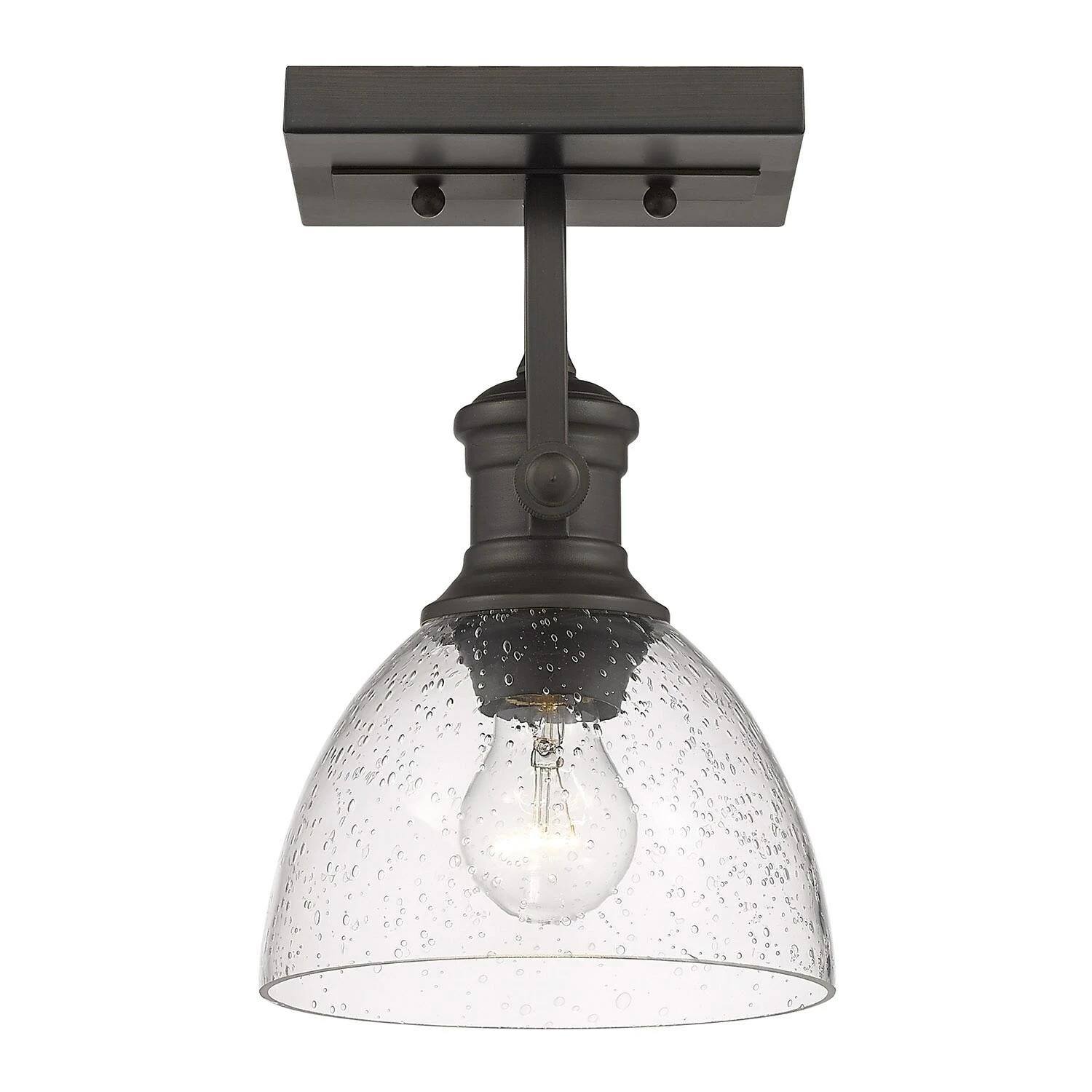 Flash Sale π― Golden Lighting Hines 1 Light Semi-Flush Rubbed Bronze With Seeded Glass π - Image 4
