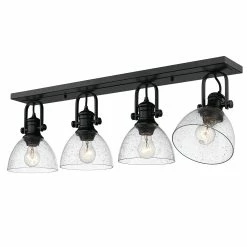 Alternative view of Budget 😀 Golden Lighting Hines 4 Light Semi-Flush - Matte Black With Seeded Glass 🔔