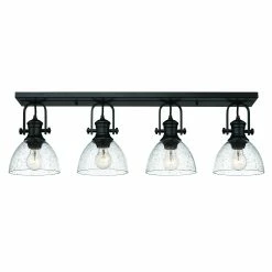 Budget 😀 Golden Lighting Hines 4 Light Semi-Flush - Matte Black With Seeded Glass 🔔
