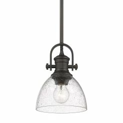 Cheap 🥰 Golden Lighting Hines Mini Pendant Rubbed Bronze With Seeded Shade 🎉