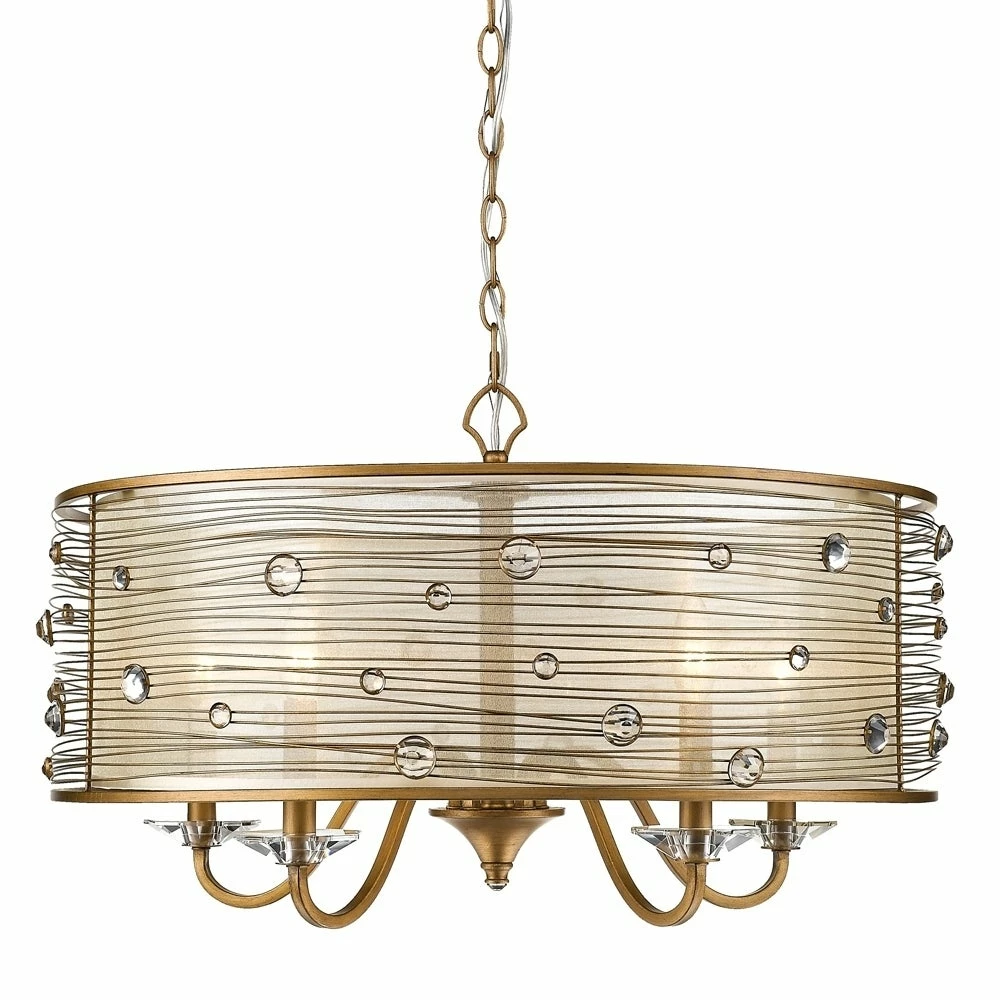 Best Pirce โ Golden Lighting Joia 5 Light Chandelier In Peruvian Gold With A Sheer Filigree Shade ๐