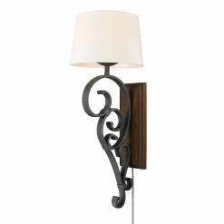 Hot Sale ✨ Golden Lighting Madera Large 1 Light Wall Sconce (Plug-in Or Hardwire) - Black Iron 😍 -Golden Lighting Sales Madera Large 1 Light Wall Sconce 28Plug in or Hardwire29 3