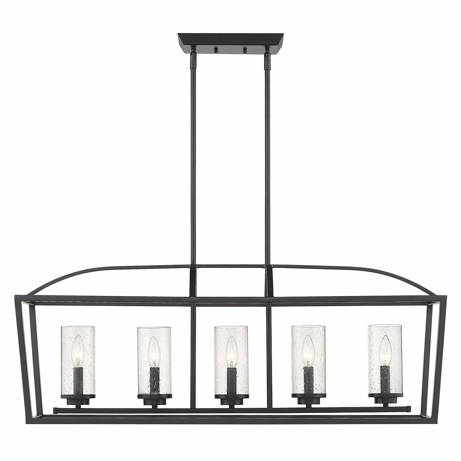 Cheapest β€οΈ Golden Lighting Mercer 5 Light Linear Pendant Matte Black With Aged Brass Cage β - Image 5