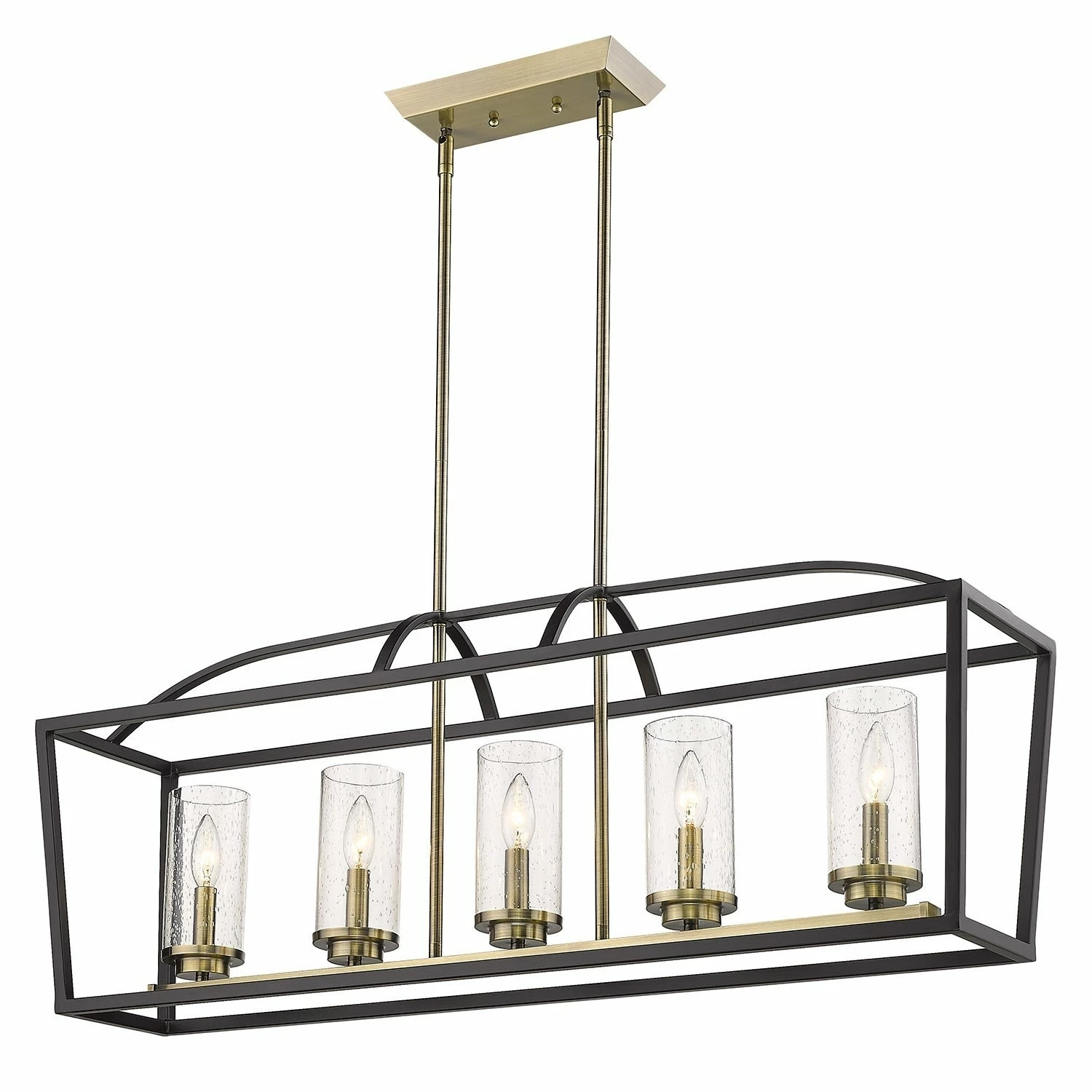 Cheapest β€οΈ Golden Lighting Mercer 5 Light Linear Pendant Matte Black With Aged Brass Cage β