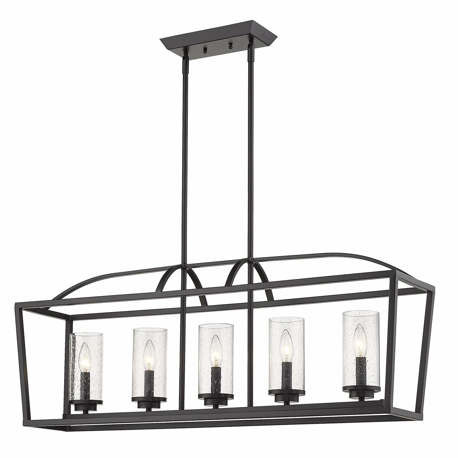Cheapest β€οΈ Golden Lighting Mercer 5 Light Linear Pendant Matte Black With Aged Brass Cage β - Image 6