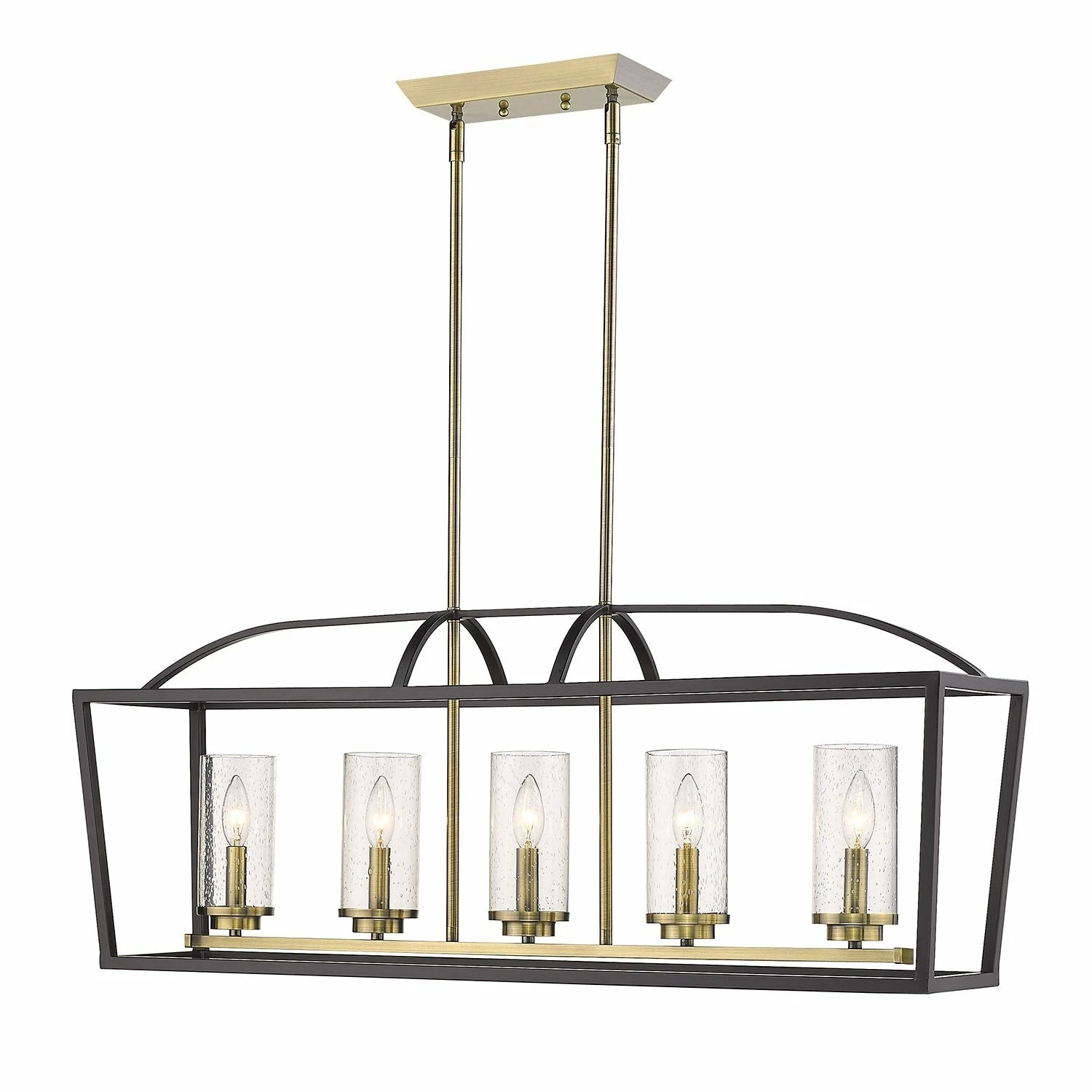 Cheapest β€οΈ Golden Lighting Mercer 5 Light Linear Pendant Matte Black With Aged Brass Cage β - Image 4