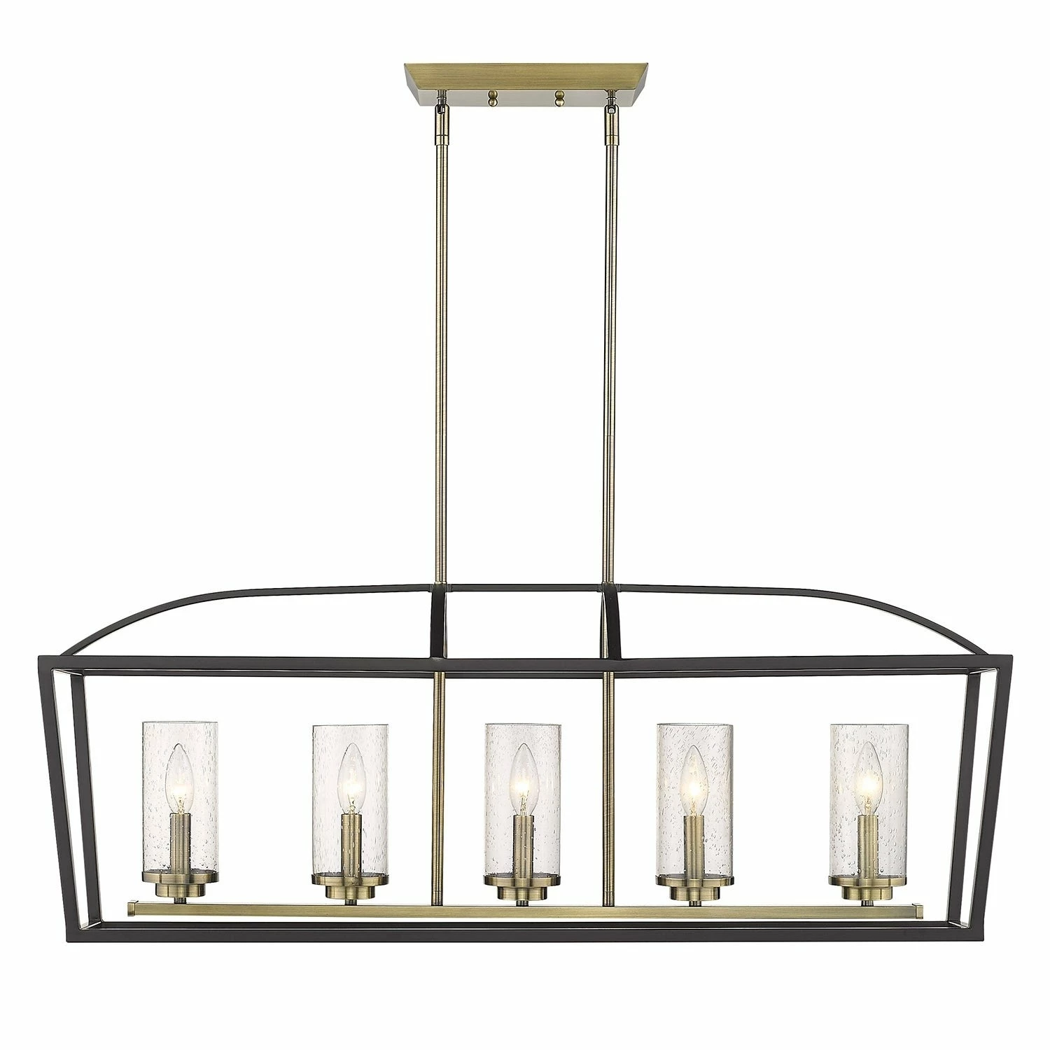 Cheapest β€οΈ Golden Lighting Mercer 5 Light Linear Pendant Matte Black With Aged Brass Cage β - Image 2