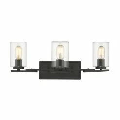 Discount π Golden Lighting Monroe 3 Light Bath Vanity In Black With Clear Glass π