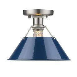 Best reviews of ๐ Golden Lighting Orwell PW Flush Mount In Pewter With Navy Blue Shade ๐