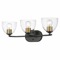 Best reviews of 💯 Golden Lighting Roxie 3 Light Bath Vanity Matte Black And Gold With Clear Glass ⌛