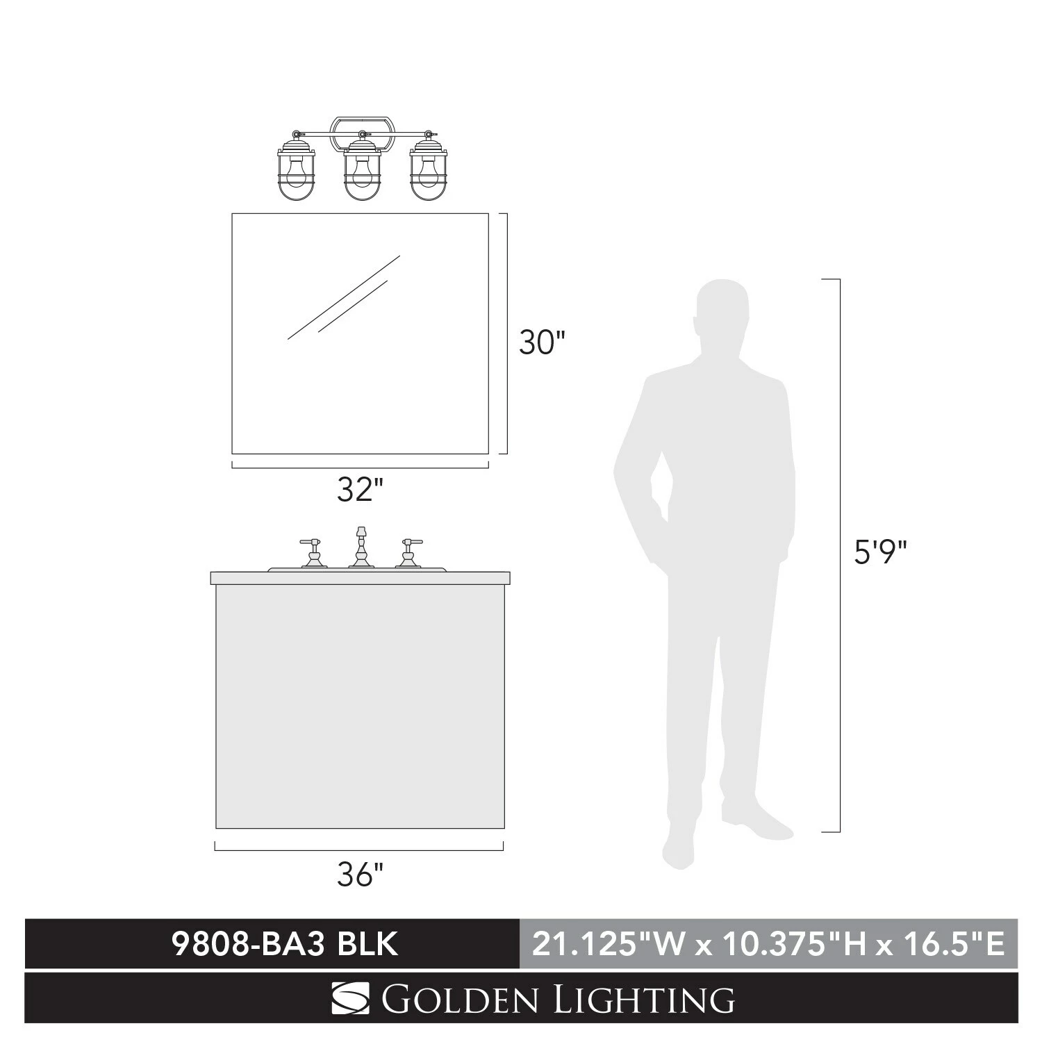 Wholesale 𧨠Golden Lighting Seaport 3 Light Bath Vanity In Black 𧨠7 Wholesale 𧨠Golden Lighting Seaport 3 Light Bath Vanity In Black 𧨠- Image 5