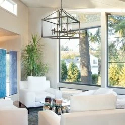 Flash Sale 🔔 Golden Lighting Smyth 6-light Square Cage Chandelier Gunmetal Bronze With Clear Glass - 26.625" W X 30.75" H 🧨 -Golden Lighting Sales Smyth 6 light Square Cage Chandelier Gunmetal Bronze With Clear Glass 2