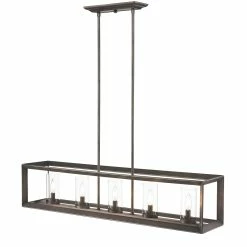 New 🎁 Golden Lighting Smyth Gunmetal Bronze 5 Light Linear Pendant With Clear Glass - 8.5" L X 41" W X 8.75" H ⭐
