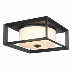 Outlet 😉 Golden Lighting Smyth Outdoor Flush Mount Natural Black With Seeded Glass 🎁
