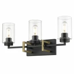 Buy 💯 Golden Lighting Tribeca 3-light Modern Geometric Bathroom Vanity Black With Pewter ⭐