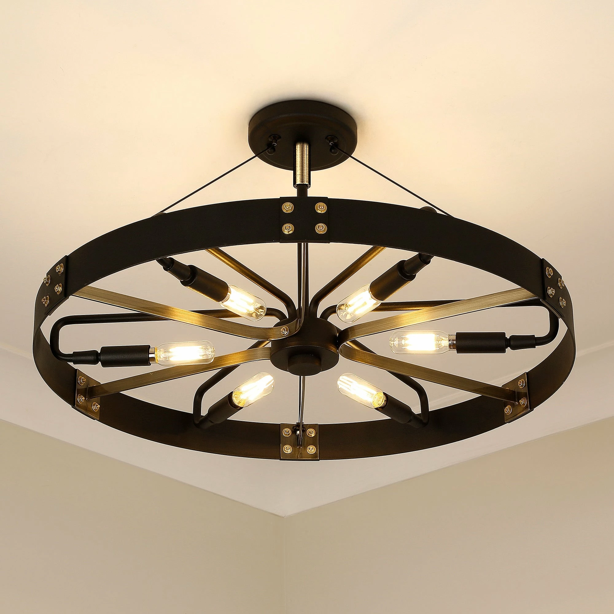 Best Sale β Golden Lighting Vaughn Medium Semi-Flush Natural Black With Aged Brass Accents π 7 Best Sale β Golden Lighting Vaughn Medium Semi-Flush Natural Black With Aged Brass Accents π - Image 5