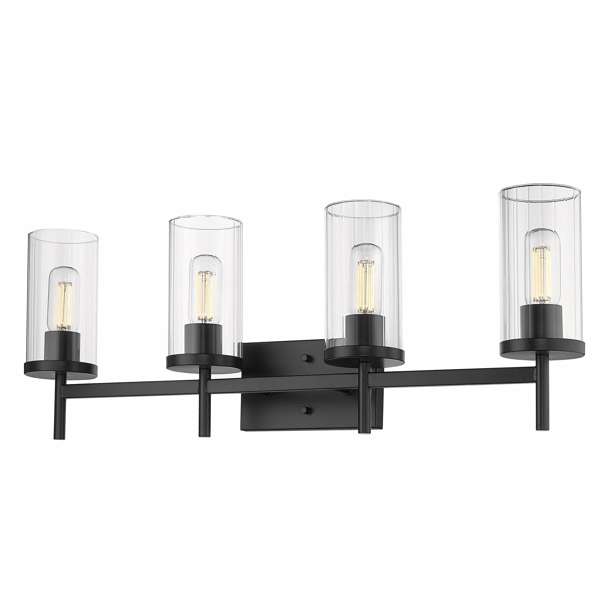 Cheap ๐ฅฐ Golden Lighting Winslett 4 Light Bath Vanity Matte Black With Ribbed Clear Glass ๐