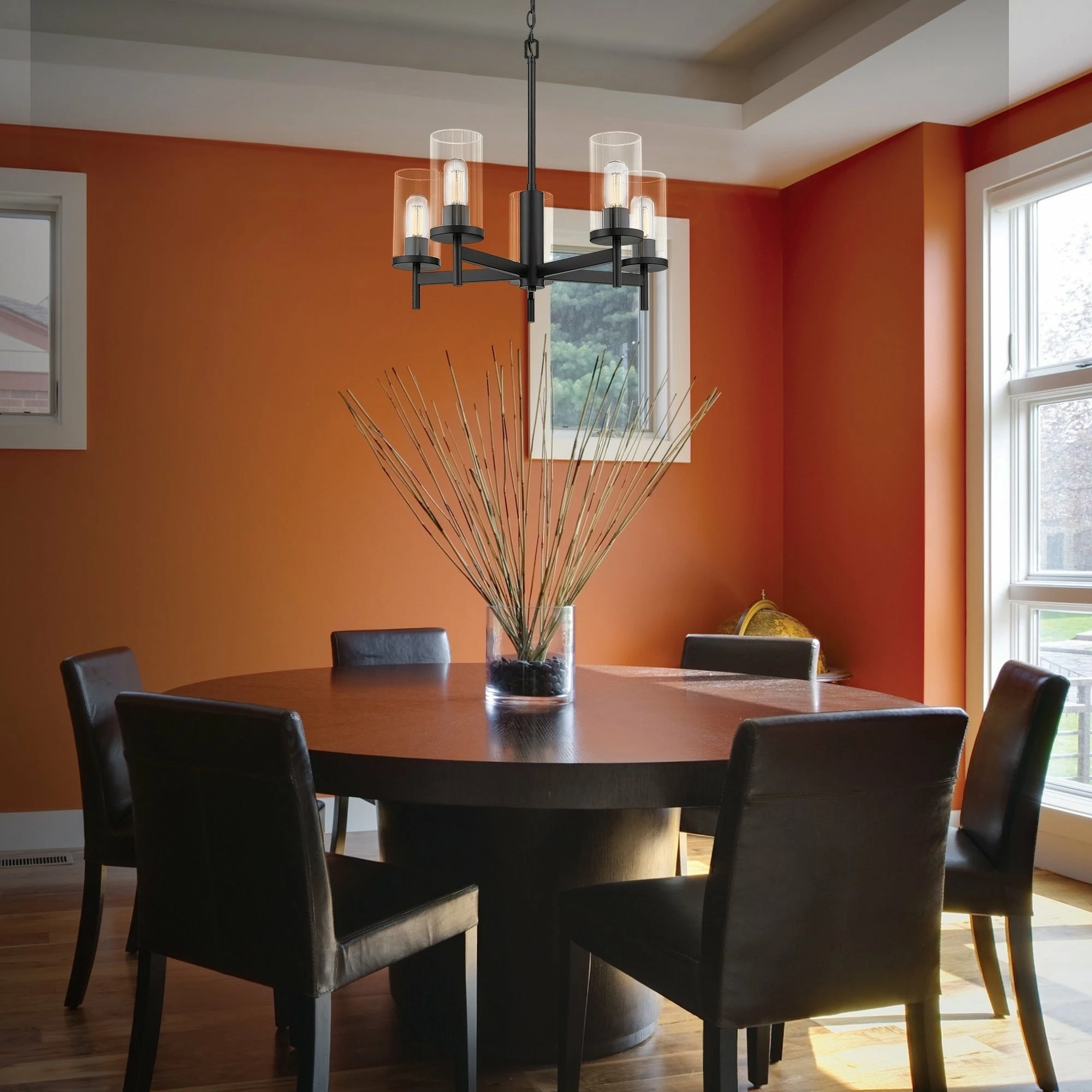 Promo ๐ Golden Lighting Winslett 5 Light Chandelier Matte Black With Ribbed Clear Glass ๐ - Image 6