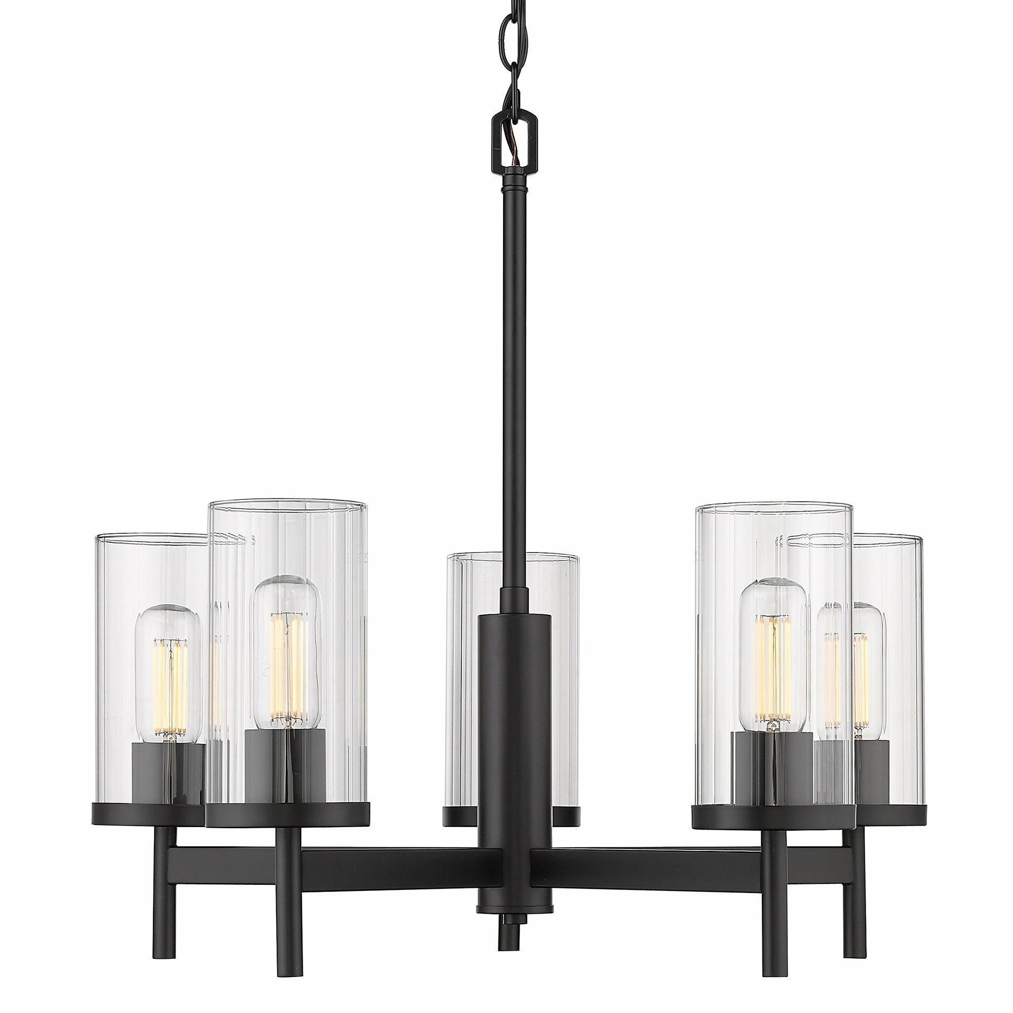 Promo ๐ Golden Lighting Winslett 5 Light Chandelier Matte Black With Ribbed Clear Glass ๐ - Image 4