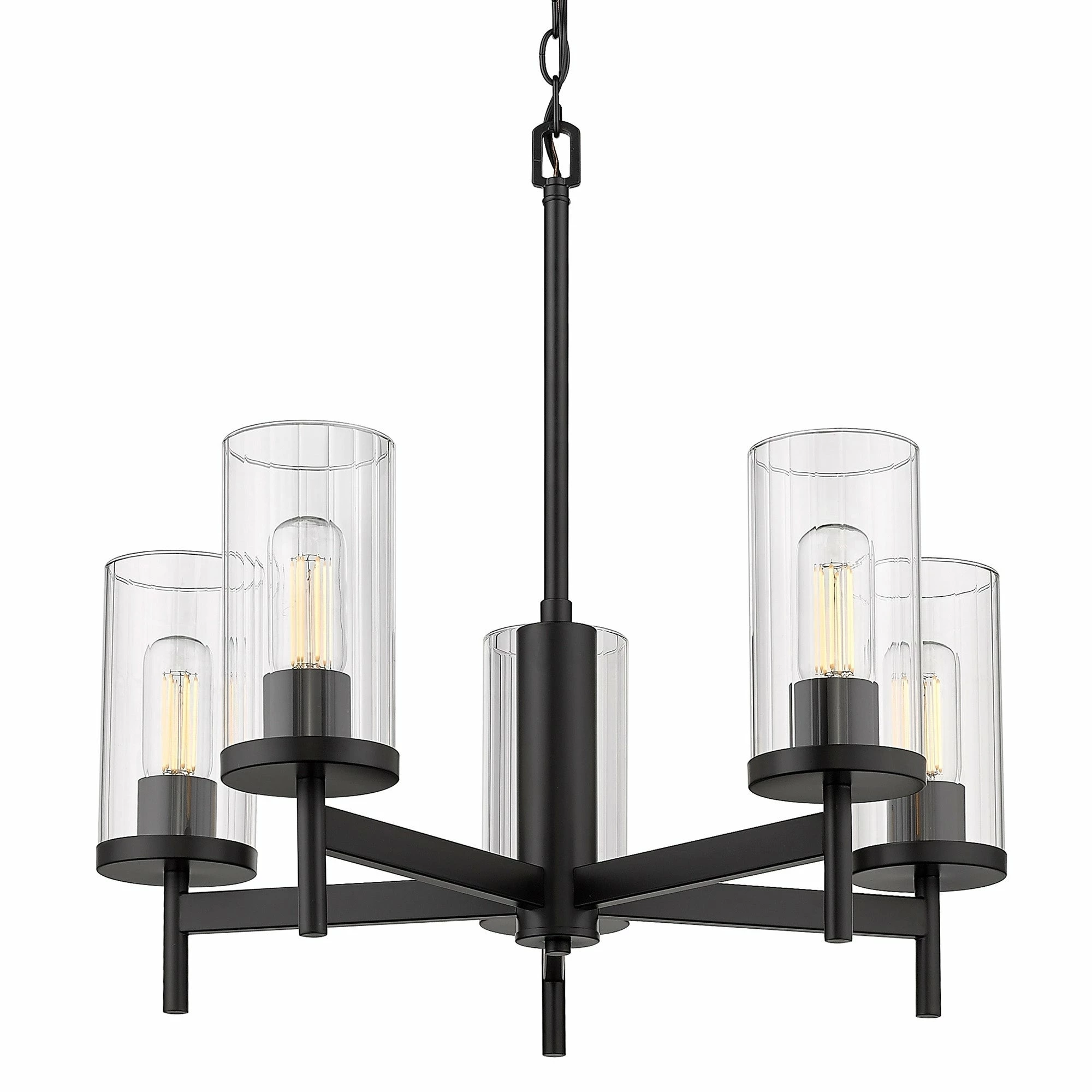Promo ๐ Golden Lighting Winslett 5 Light Chandelier Matte Black With Ribbed Clear Glass ๐ - Image 3