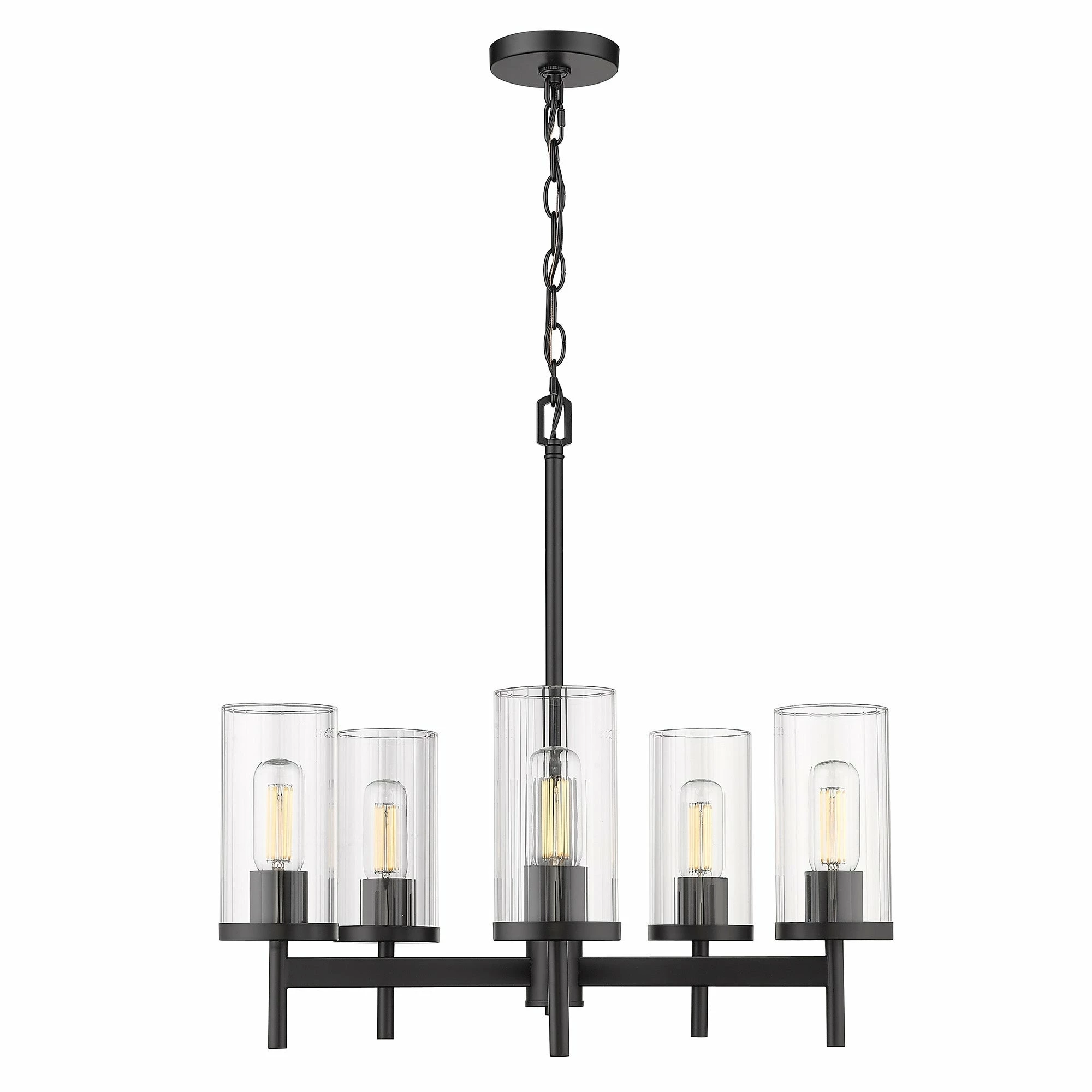 Promo ๐ Golden Lighting Winslett 5 Light Chandelier Matte Black With Ribbed Clear Glass ๐ - Image 2