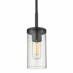 Cheap 😀 Golden Lighting Winslett Mini Pendant Matte Black With Ribbed Clear Glass 🌟